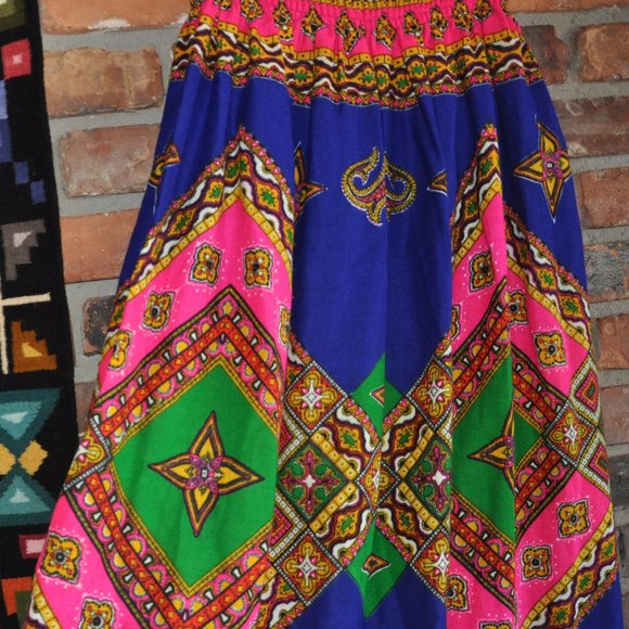 Vintage Bright Multi Color Boho Hippie SUMMER Long Maxi Skirt Festival M-L - Picture 6 of 6